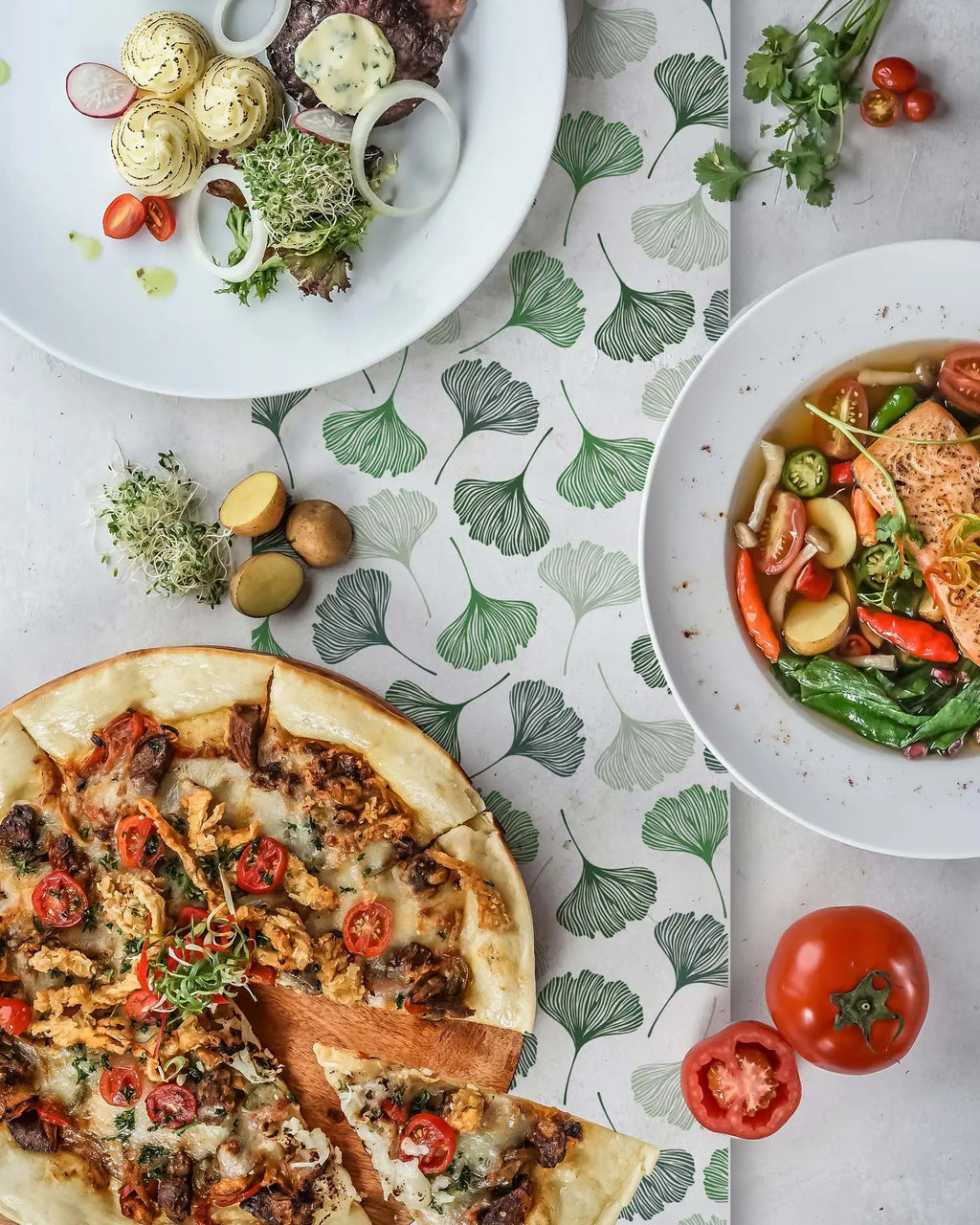 Camino de Mesa Vinílico Ginko Patrón Verde freeshipping - Home and Living