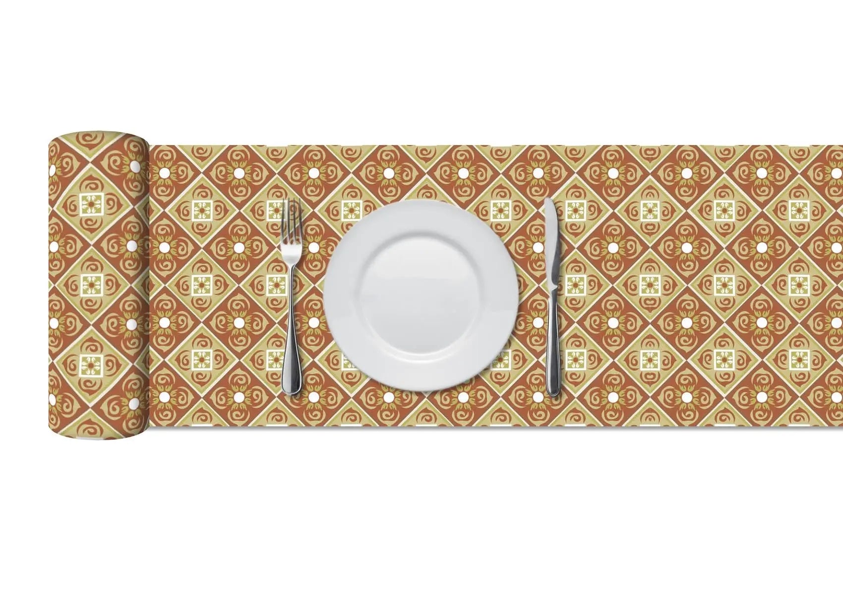 Camino de Mesa Vinílico Hidráulico Diagonal Naranja freeshipping - Home and Living