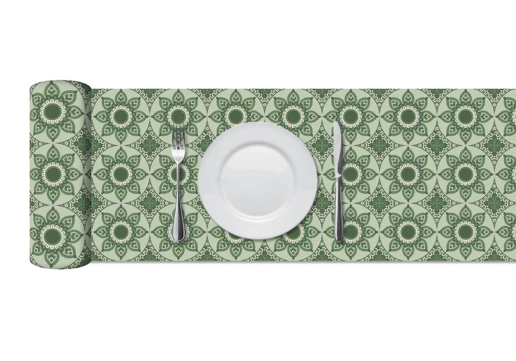 Camino de Mesa Vinílico Hidráulico Mandala Verde freeshipping - Home and Living