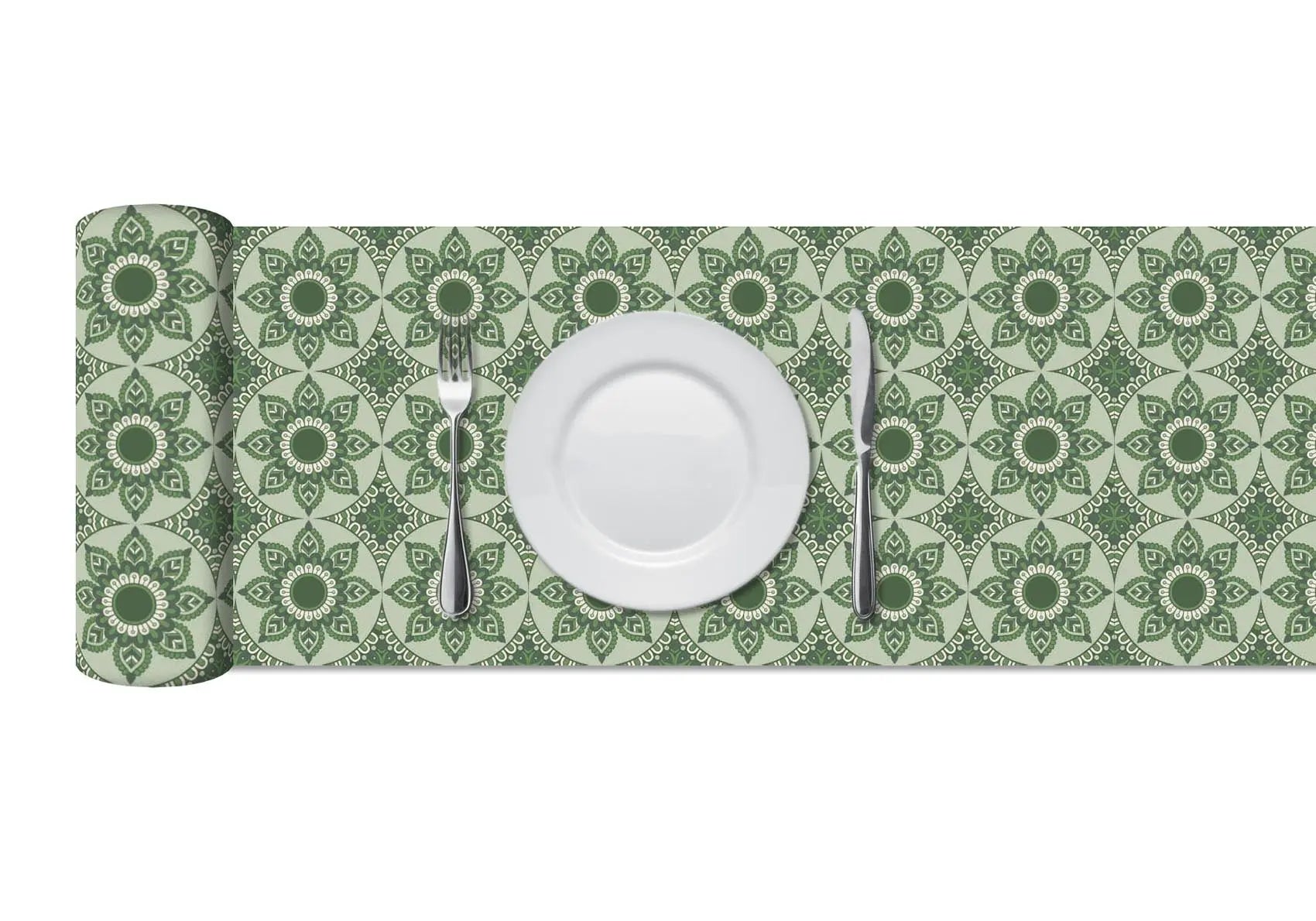 Camino de Mesa Vinílico Hidráulico Mandala Verde freeshipping - Home and Living