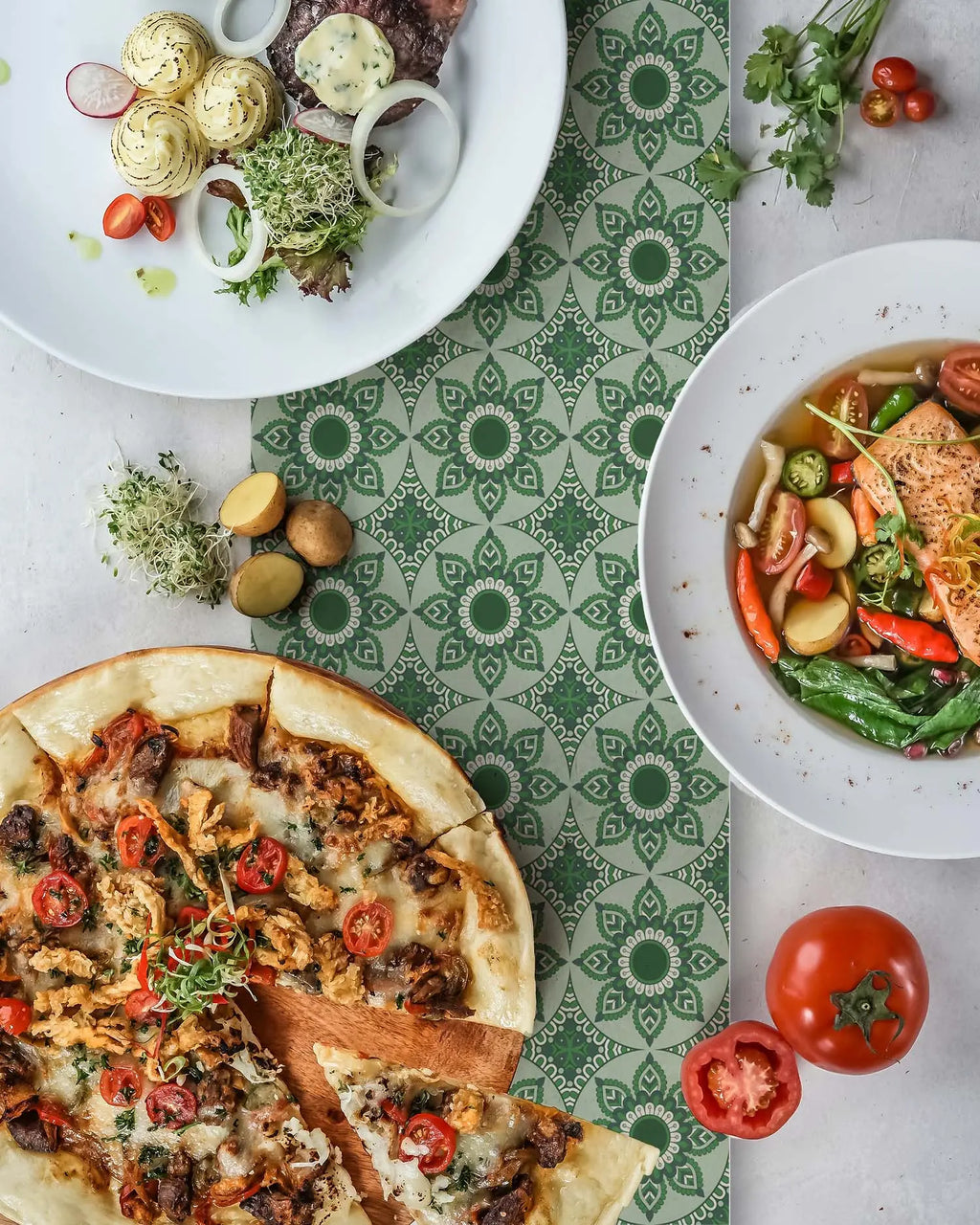 Camino de Mesa Vinílico Hidráulico Mandala Verde freeshipping - Home and Living