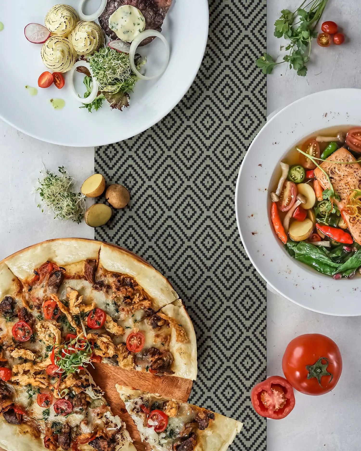 Camino de Mesa Vinílico Rombos Pequeños Azules freeshipping - Home and Living