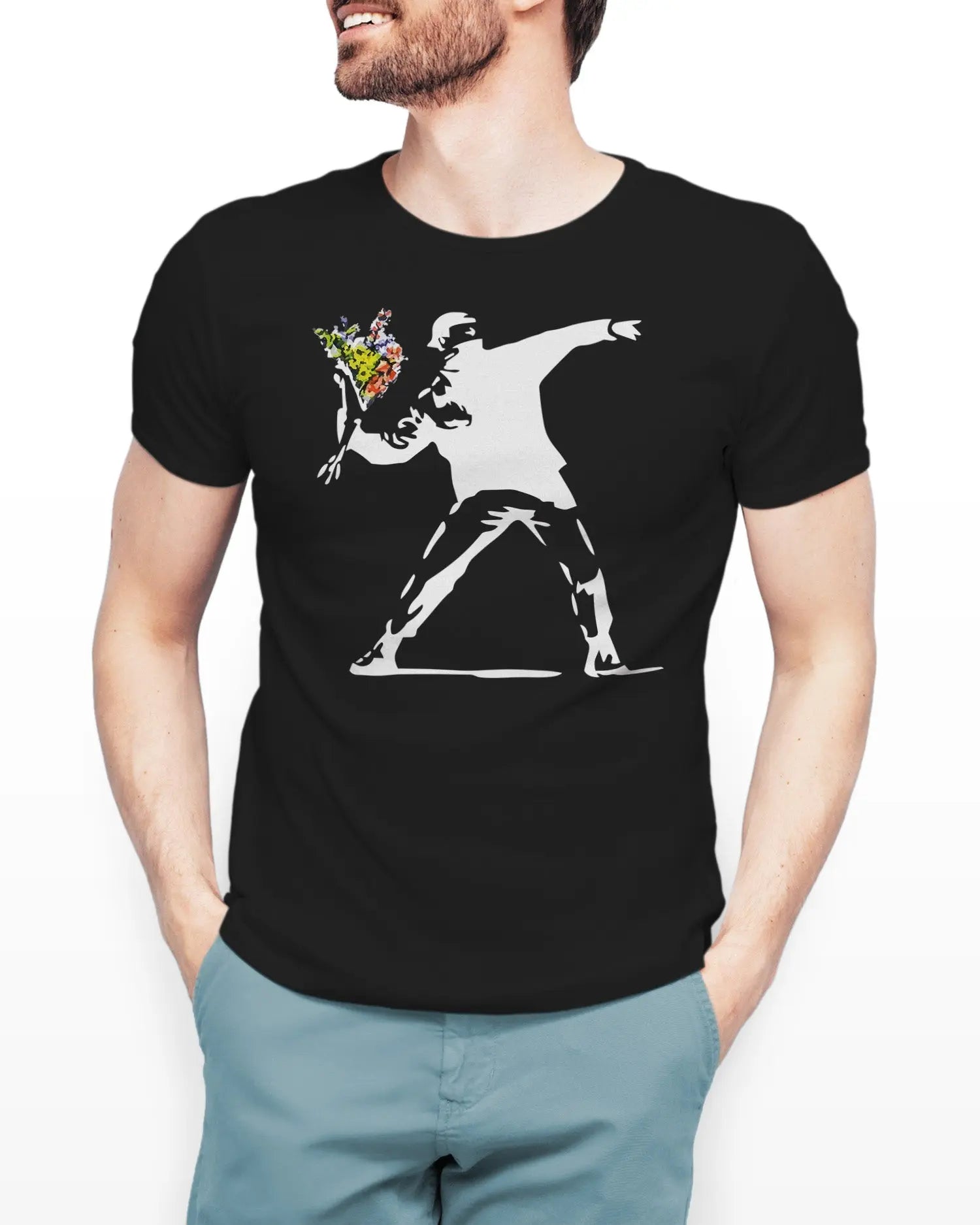 Camiseta de Manga Corta -  Banksy Flower Thrower  - 100% Algodón Home & Living