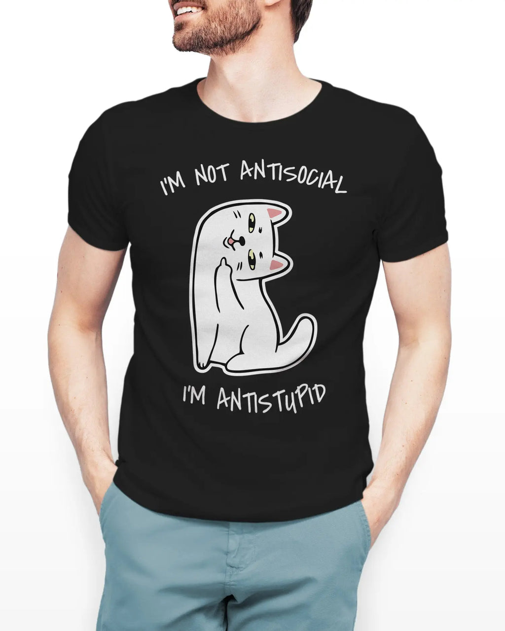 Camiseta de Manga Corta -  Im not Antisocial, Im Antistupid  - 100% Algodón Home & Living