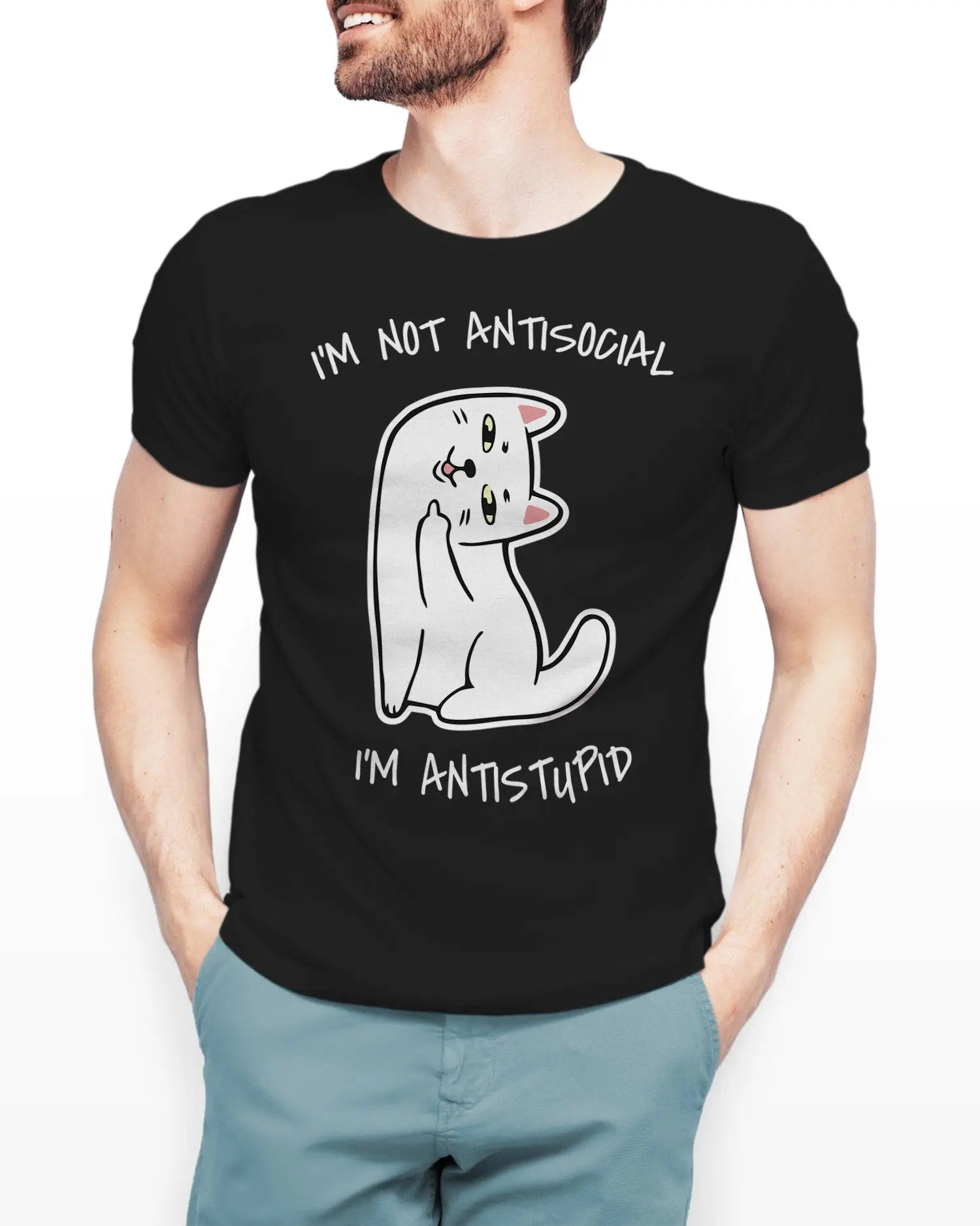 Camiseta de Manga Corta -  Im not Antisocial, Im Antistupid  - 100% Algodón Home & Living