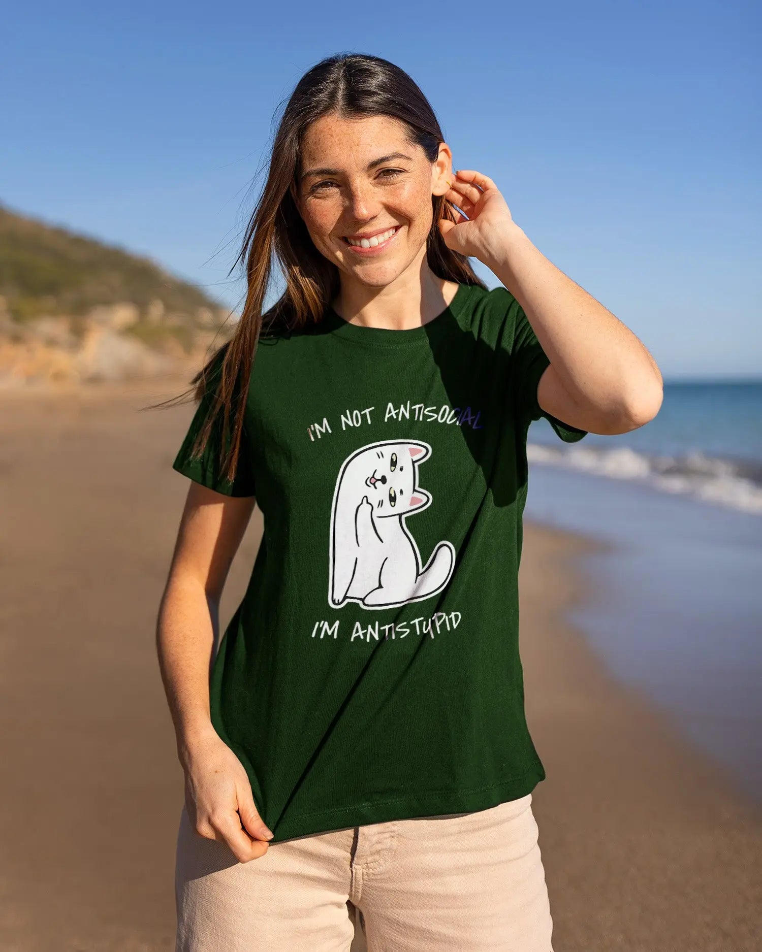 Camiseta de Manga Corta -  Im not Antisocial, Im Antistupid  - 100% Algodón Home & Living