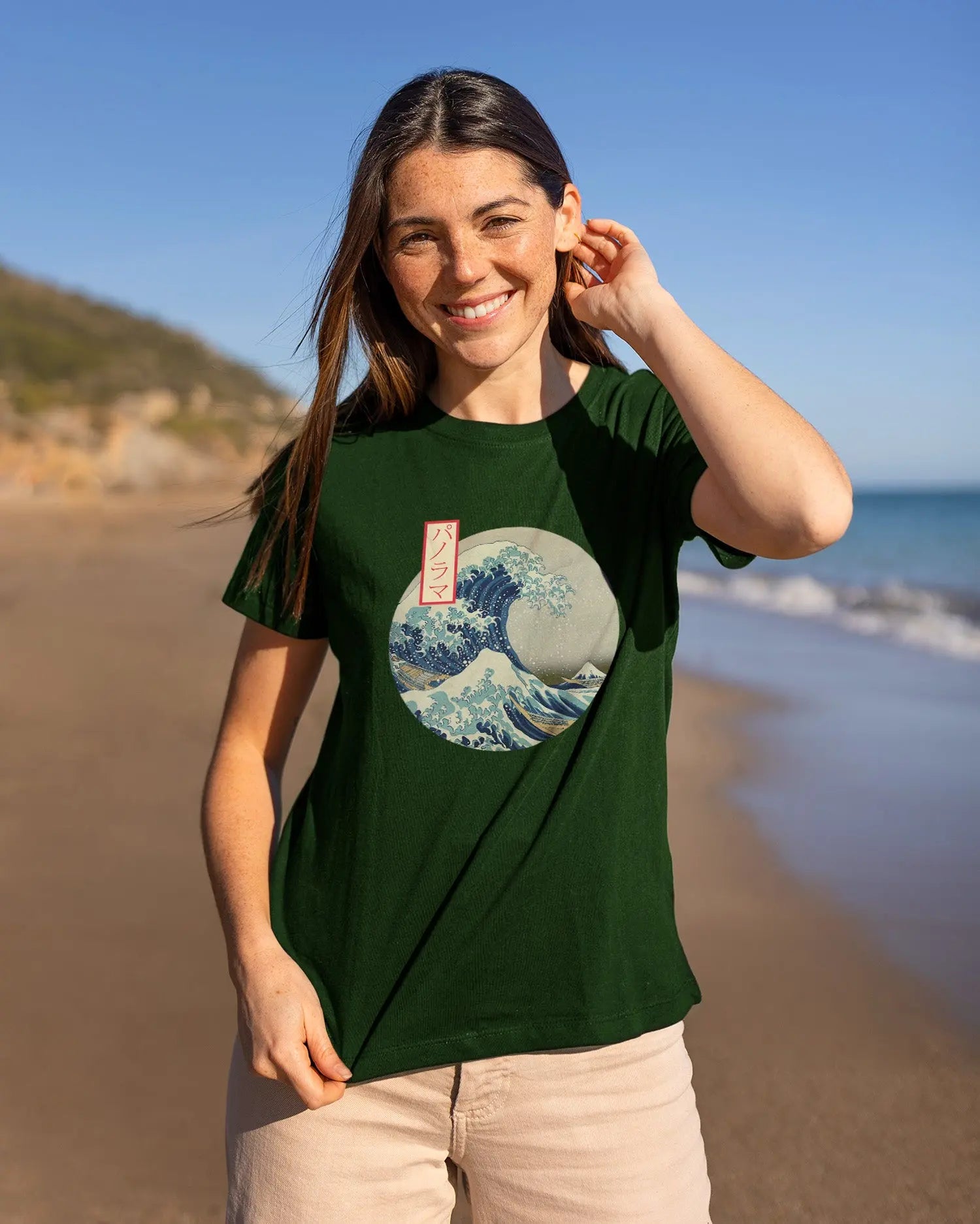 Camiseta de Manga Corta -  Ola Japonesa Hokusai  - 100% Algodón Home & Living