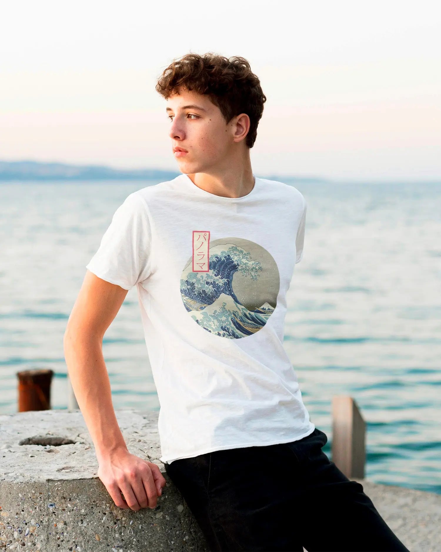 Camiseta de Manga Corta -  Ola Japonesa Hokusai  - 100% Algodón Home & Living