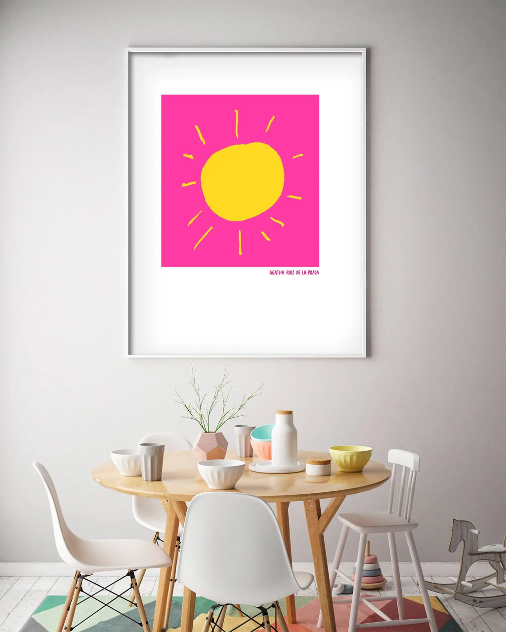 Cuadro Agatha Ruiz de la Prada Sol Fondo Rosa freeshipping - Home and Living