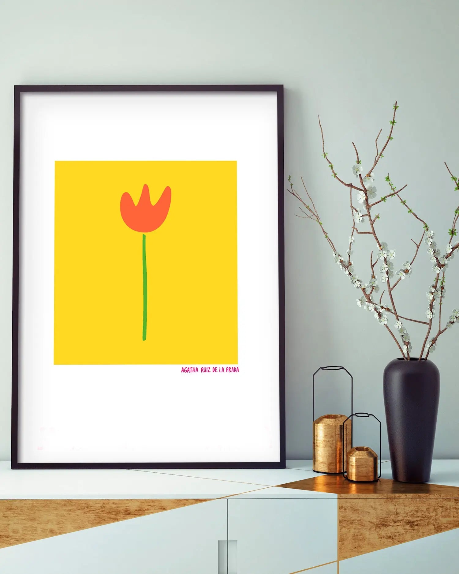 Cuadro Agatha Ruiz de la Prada Tulipán Fondo Amarillo freeshipping - Home and Living