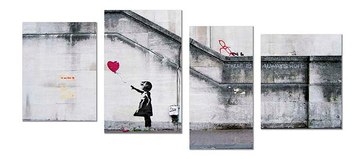 Cuadro Banksy Niña del Globo en 4 Piezas Home & Living 