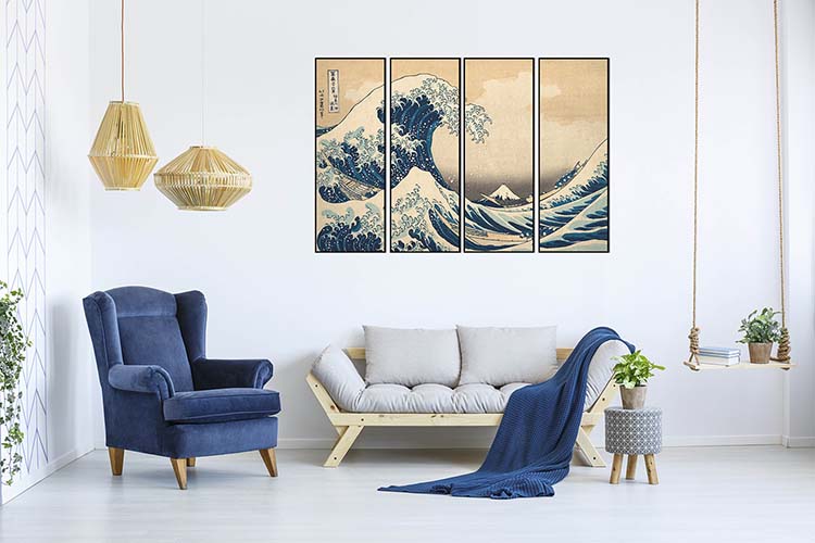 Cuadro Hokusai La Gran Ola de Kanagawa en 4 Piezas Home & Living 