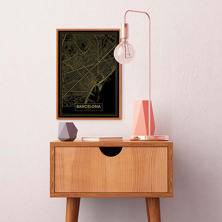 Cuadro Mapa Barcelona Color Oro Home & Living 