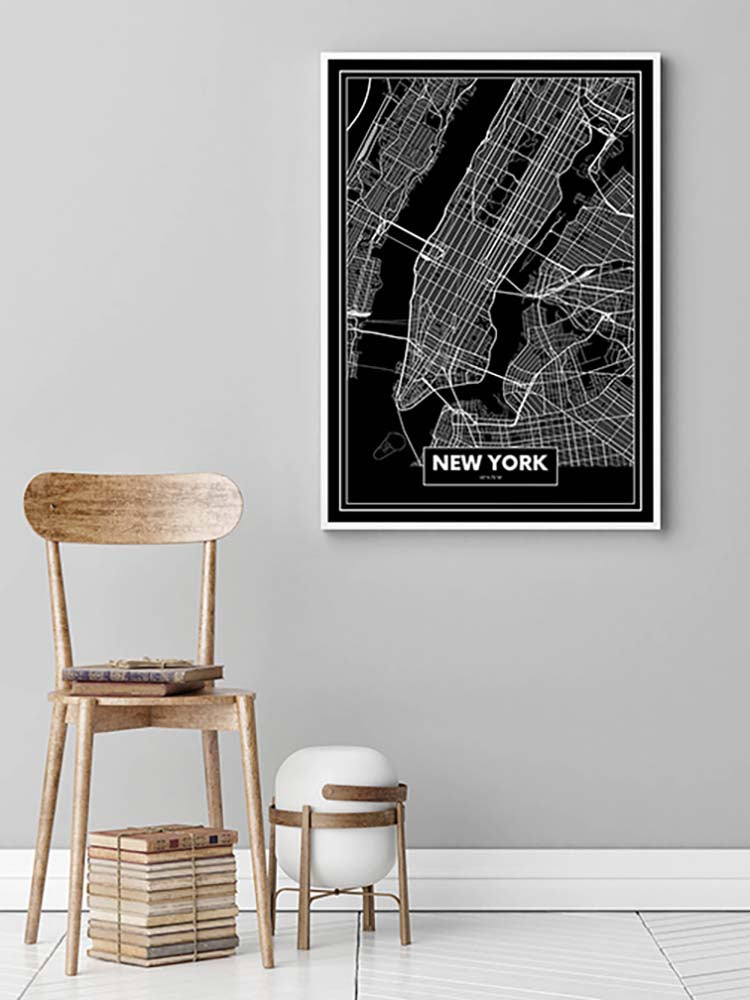 Cuadro Mapa Nueva York Color Negro Home & Living 