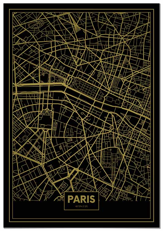 Cuadro Mapa París Color Oro Home & Living 