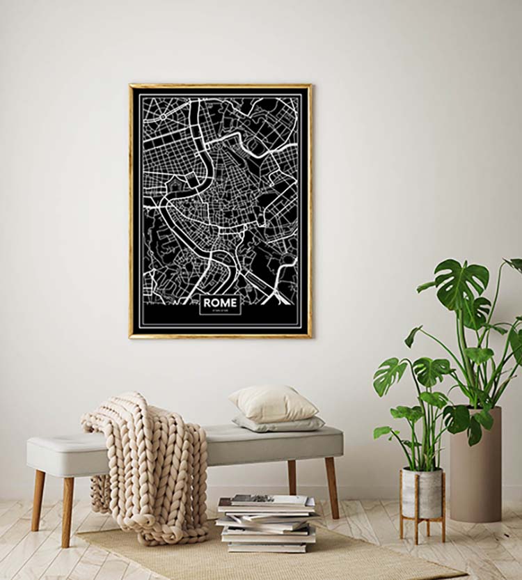 Cuadro Mapa Roma Color Negro Home & Living 