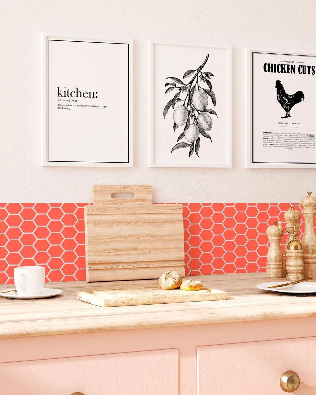 Frente de Cocina Azulejo Hexagonal Salmón freeshipping - Home and Living