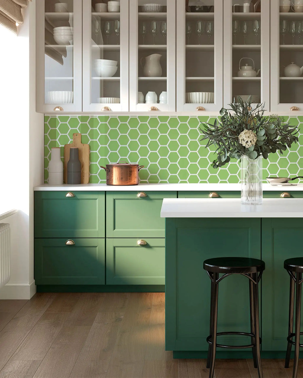 Frente de Cocina Azulejo Hexagonal Verde freeshipping - Home and Living