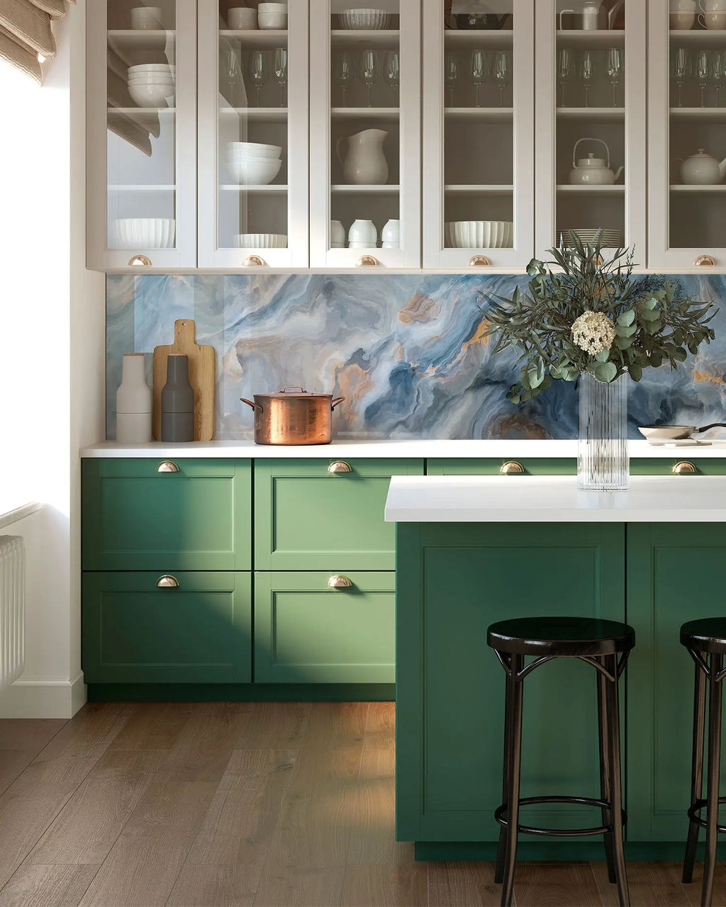 Frente de Cocina Mármol Azul y Naranja freeshipping - Home and Living